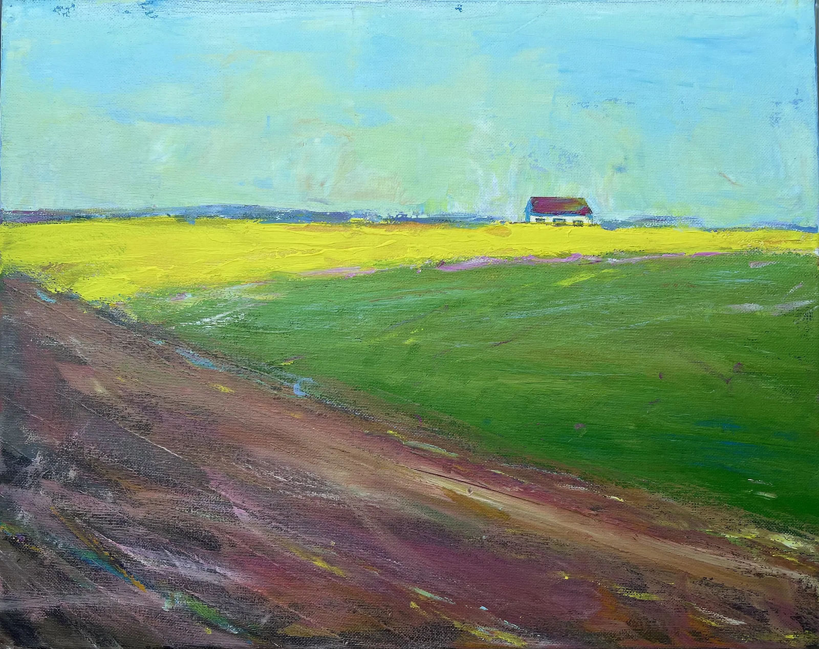 Obraz Pole rzepaku autorstwa Elena Goyeva, rozmiar: 40x50 cm, wykonany z Akryl, Płótno, medium Живопис, część serii Пейзаж