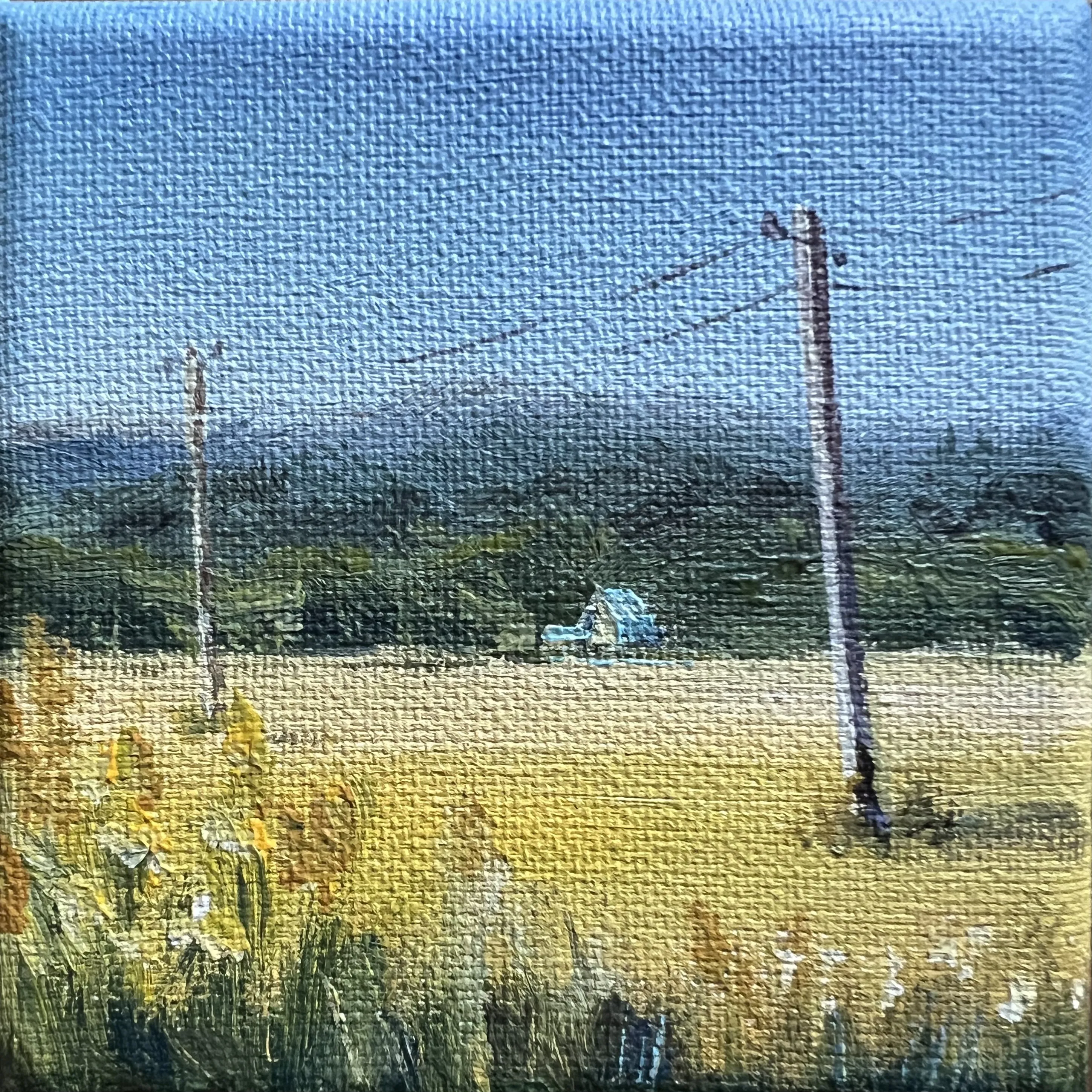 Obraz Słupy w żółtym polu autorstwa Elena Goyeva, rozmiar: 10x10 cm, wykonany z Akryl, Płótno, medium Malarstwo, część serii Miniatury