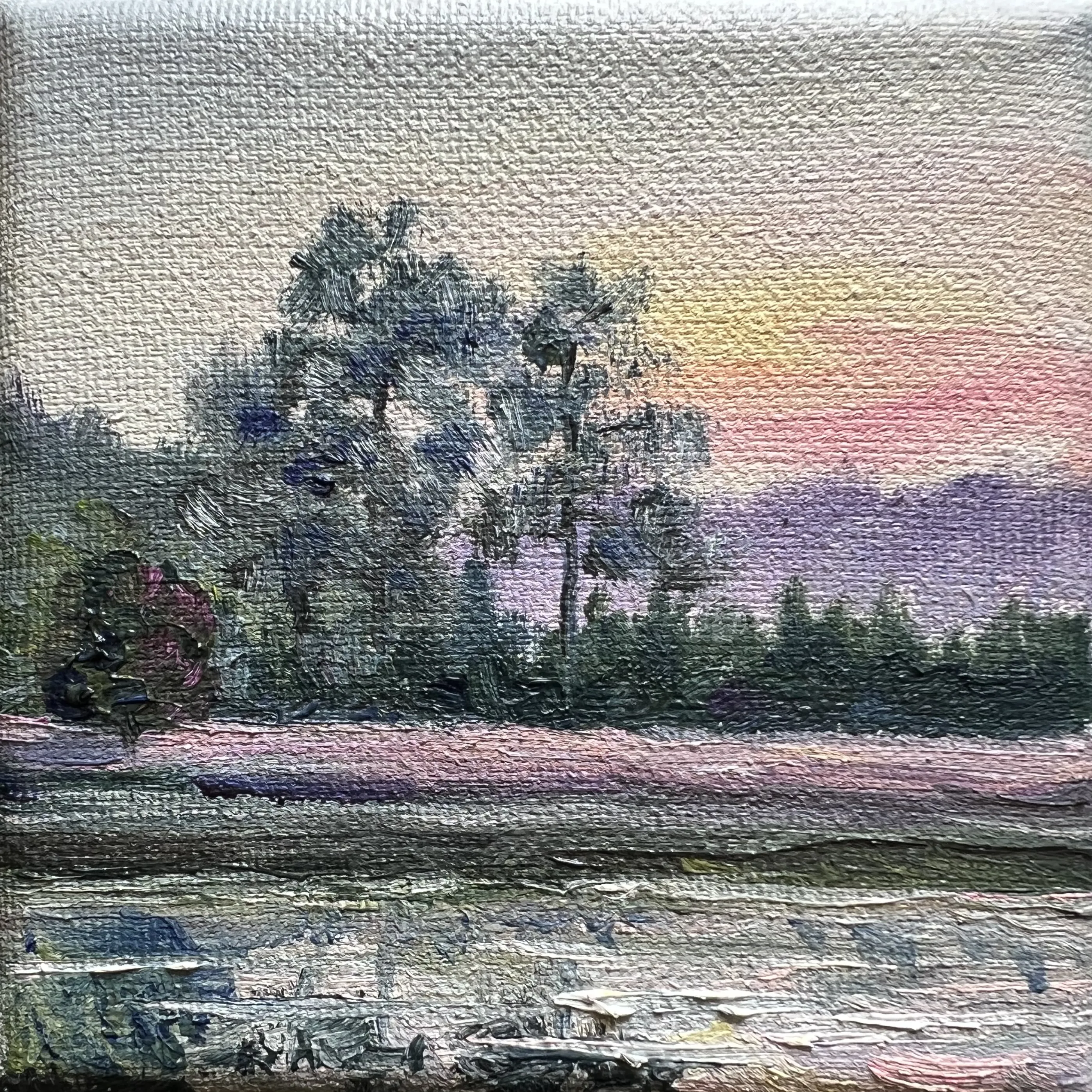 Obraz Liliowa godzina autorstwa Elena Goyeva, rozmiar: 10x10 cm, wykonany z Olej, Płótno, medium Malarstwo, część serii Miniatury