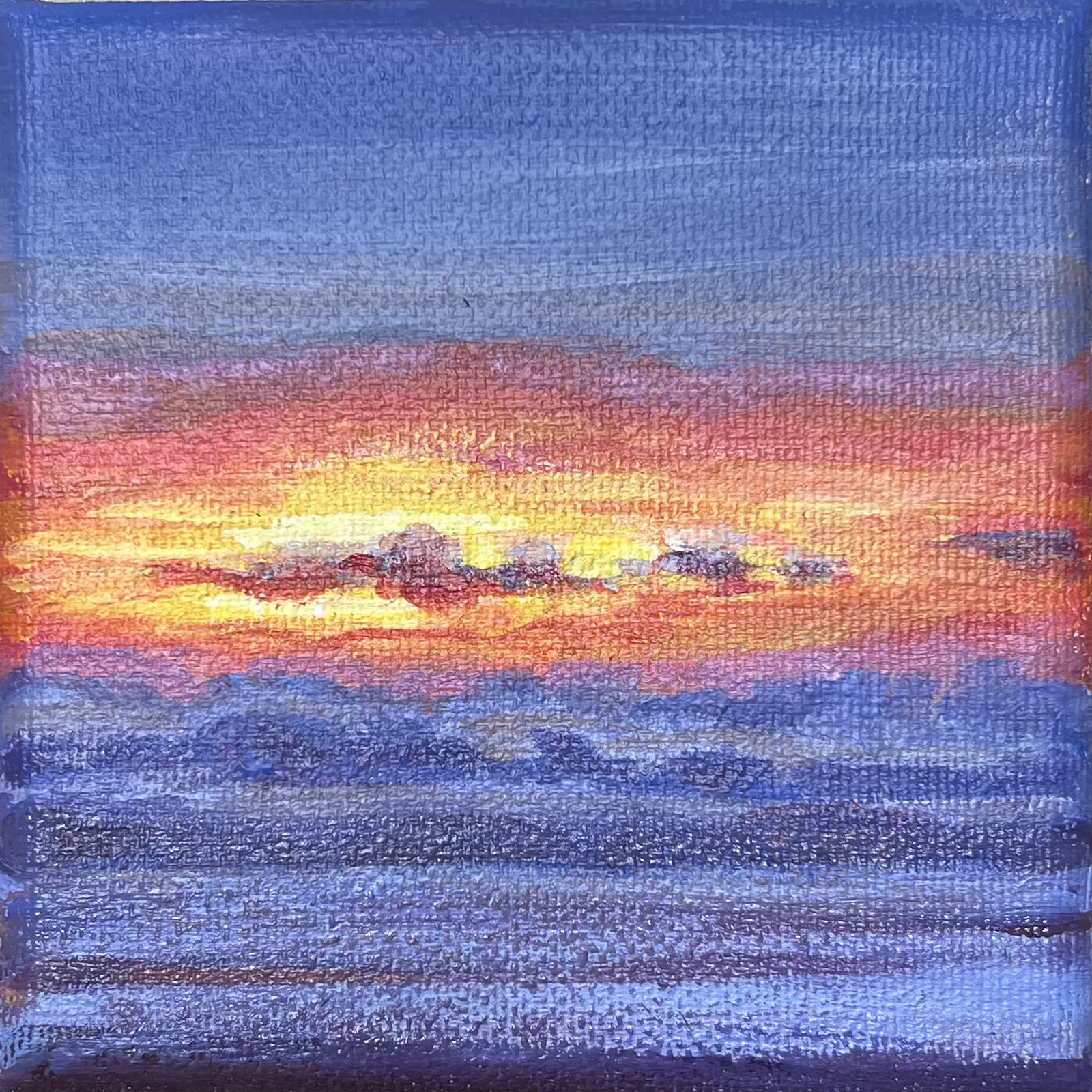 Obraz Pas zachodu słońca autorstwa Elena Goyeva, rozmiar: 10x10 cm, wykonany z Akryl, Płótno, medium Malarstwo, część serii Miniatury