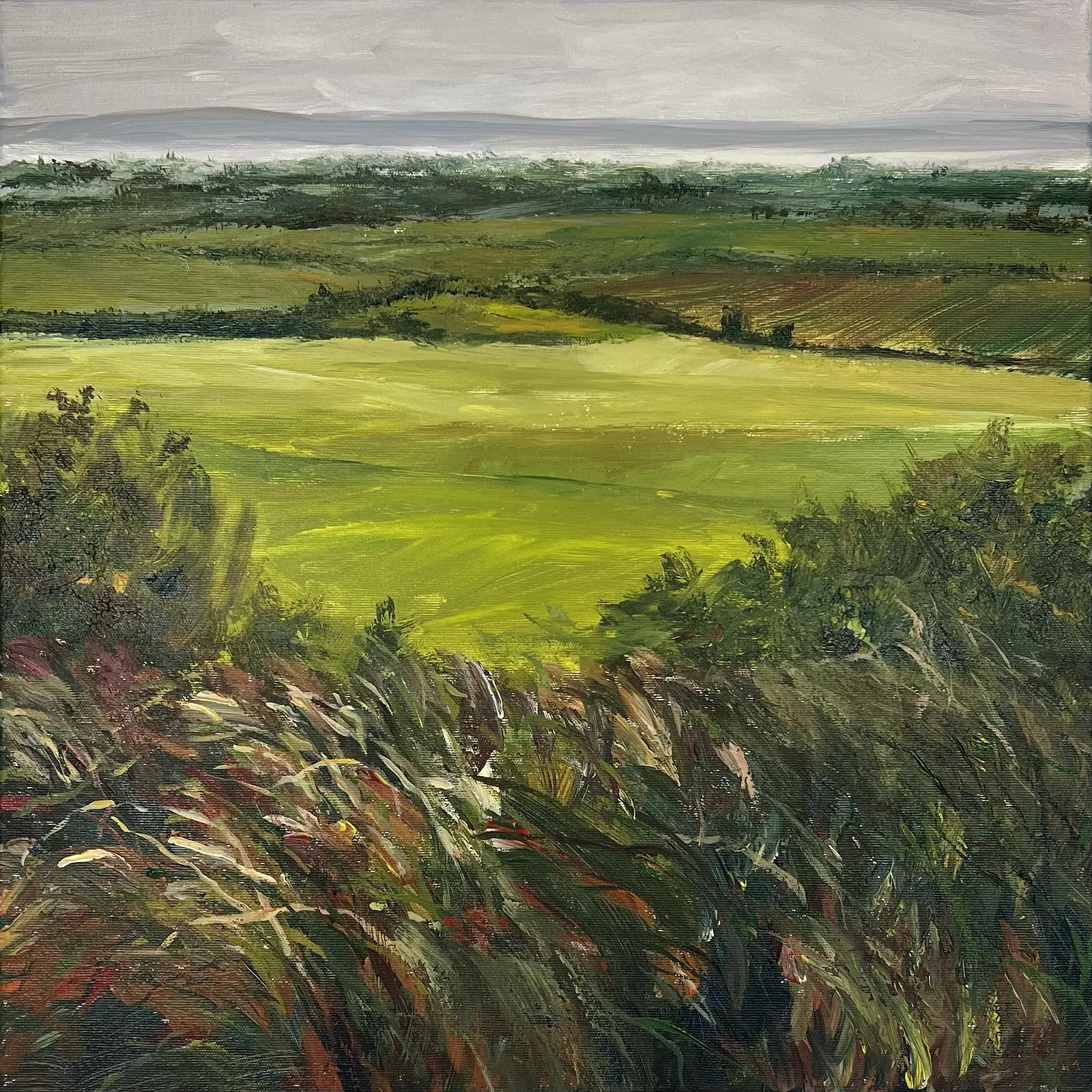 Image of Green Landscape by Elena Goyeva, size: 50х50cm, made of acrylic on canvas, Painting medium, part of the Landscape series