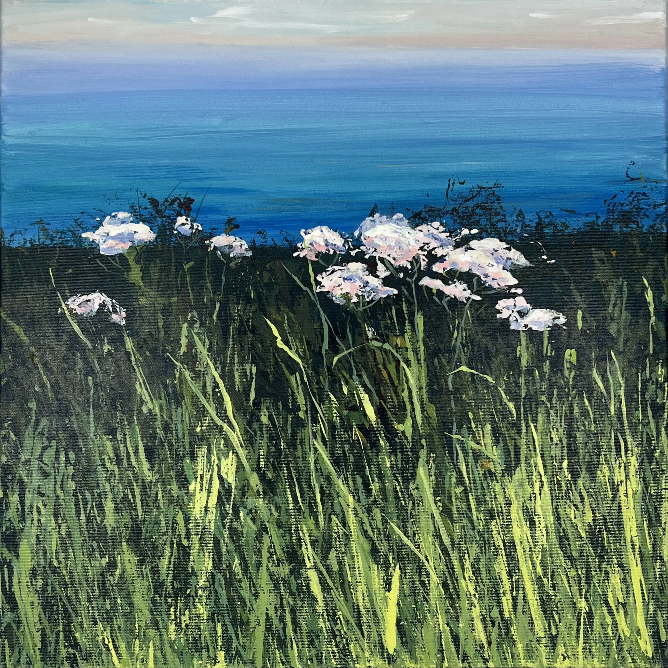 Зображення "Seascape with Yarrow" від Олена Гоєва, розмір: 50x50cm, матеріали: Acrylic on canvas, медіум: Живопис, серія: Пейзаж