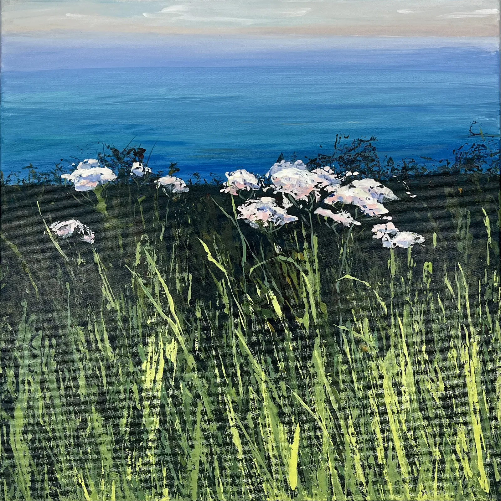 Obraz Seascape with Yarrow autorstwa Elena Goyeva, rozmiar: 50x50cm, wykonany z Acrylic on canvas, medium Живопис, część serii Pejzaż